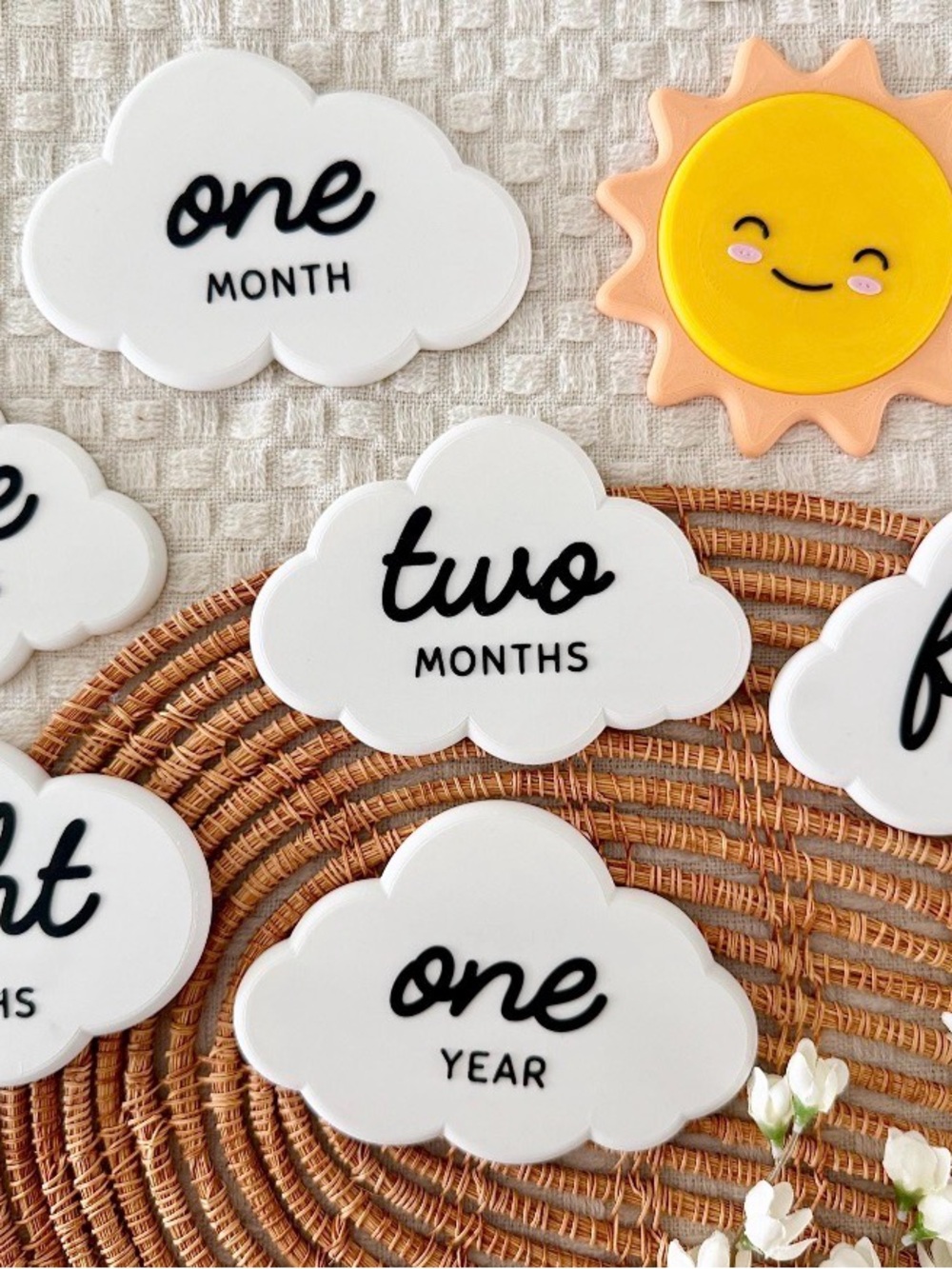 Monthly Milestone Markers for Baby, Clouds and Sun